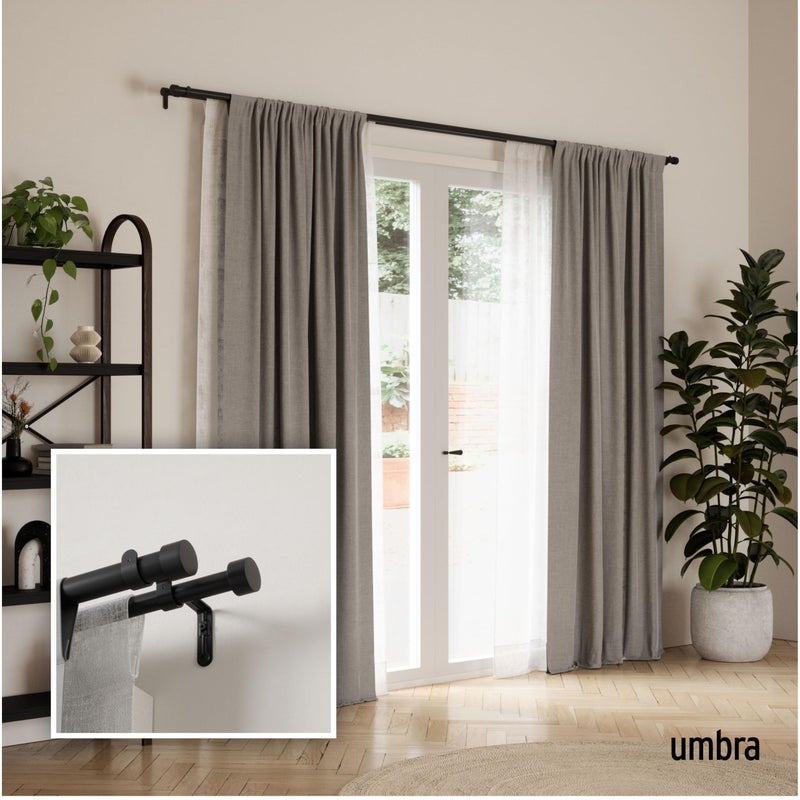 Umbra Cappa Double Curtain Rod, Includes 2 Matching Finials, Brackets & Hardware, 36 to 66-Inch, Black - Image 2